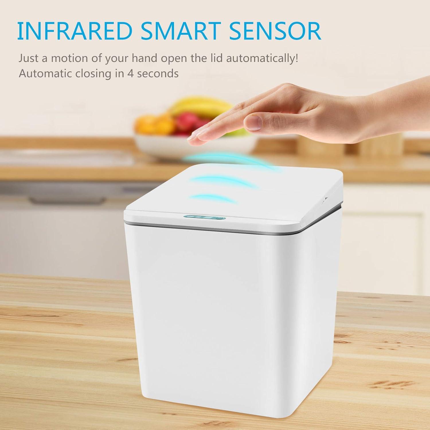 Automatic Small Countertop Trash Can w Rechargeable Battery, Mini Desktop Sensor Can with Lid, Grey-1.5 Gal