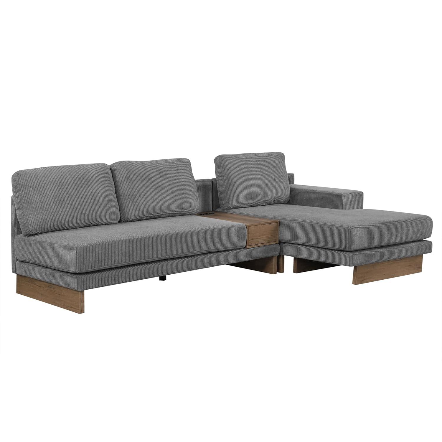 114" L-shaped Sofa Sectional Sofa with Two USB Ports and Two Power Sockets, A Storage Drawer and A Reversible Chaise Lounge for Living Room