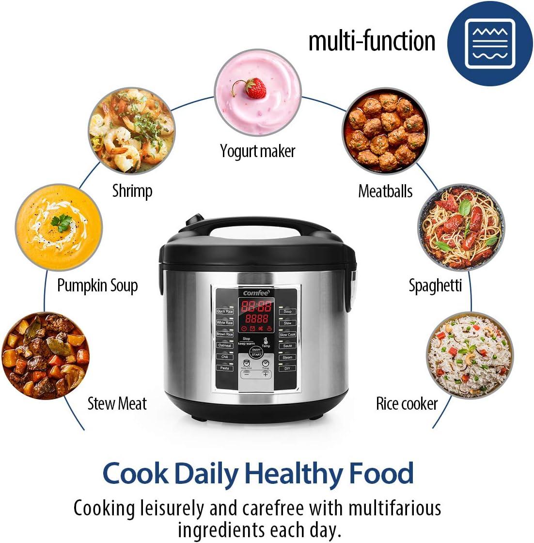 COMFEE' Rice Cooker, Slow Cooker, Steamer, Stewpot, Sauté All in One (12 Digital Cooking Programs) Multi Cooker