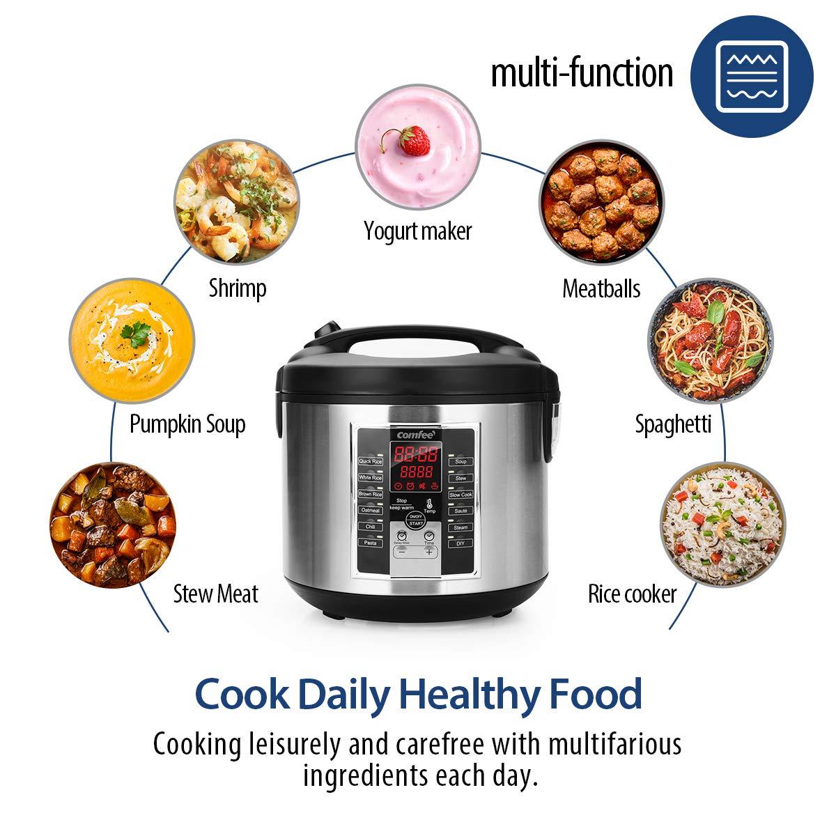 COMFEE' Rice Cooker, Slow Cooker, Steamer, Stewpot, Sauté All in One (12 Digital Cooking Programs) Multi Cooker