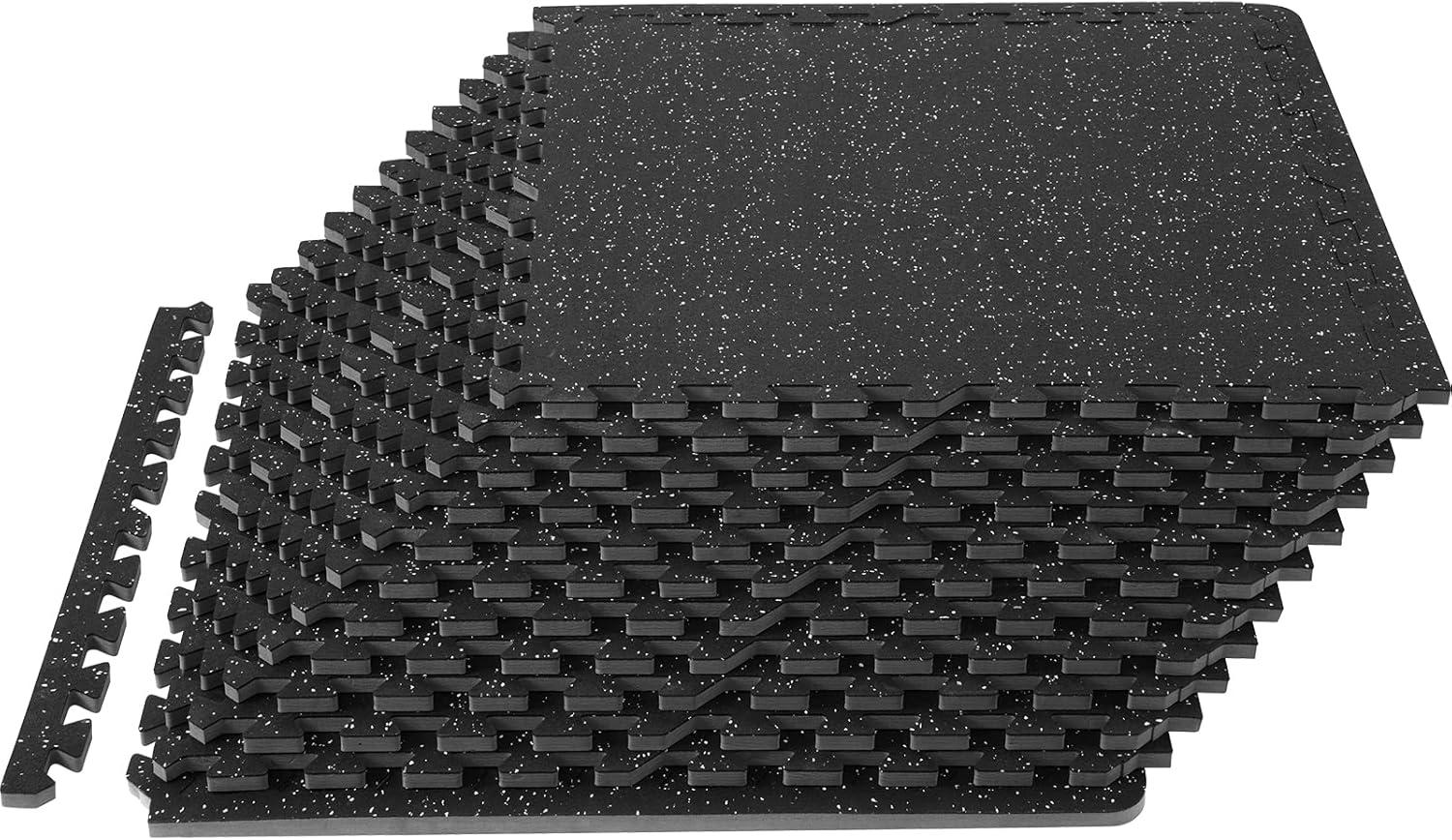 VEVOR 0.56 Inch Thick Gym Floor Mats, 12 Tiles Rubber Top with EVA Foam, 24" x 24" Gym Flooring Workout Mats with 48 sq.ft Coverage, Interlocking Puzzle Gym Mats for Gym, Home, Garage, Black & White