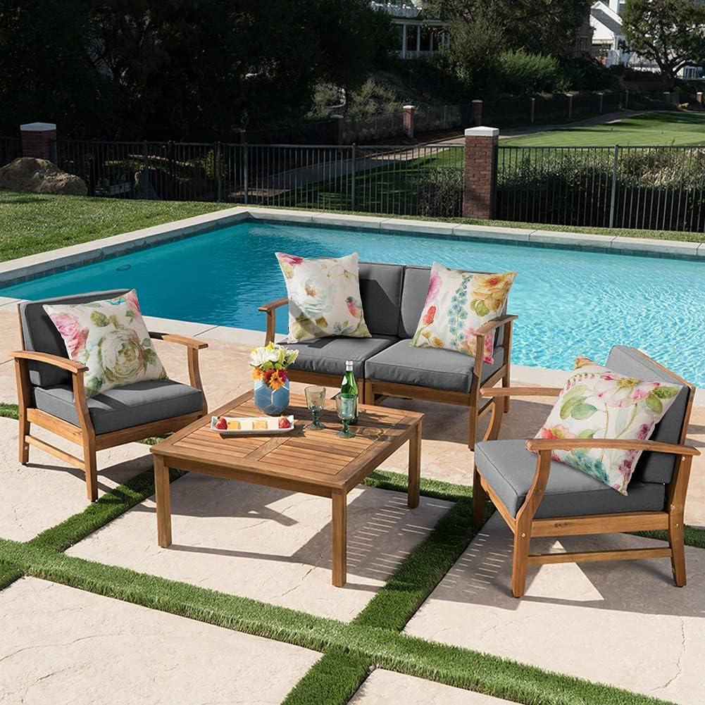 Artscope Set of 4 Waterproof Throw Pillow Covers 18x18 Inches, Pink Roses and Butterfly Pattern Decorative Cushion Covers, Perfect to Outdoor Patio Garden Living Room Sofa Farmhouse Decor