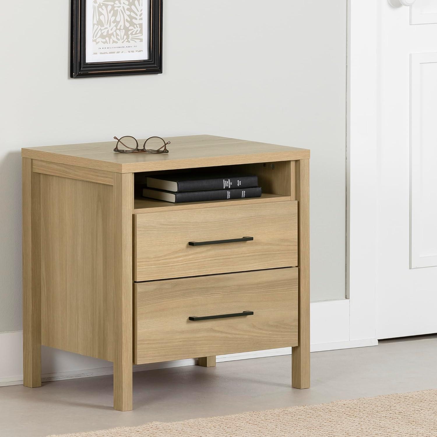 South Shore Gravity 2 Drawer Nightstand Natural Ash: Contemporary Bedside Storage, Laminate Surface