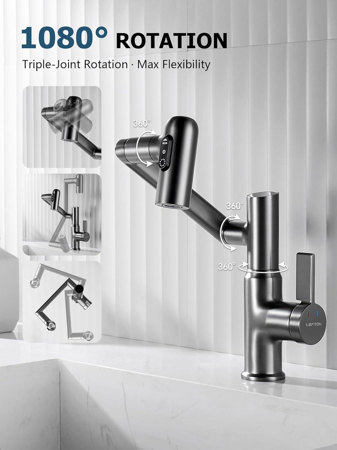 Lefton Rotatable Single Hole Bathroom Faucet with Temperature Display BF2204