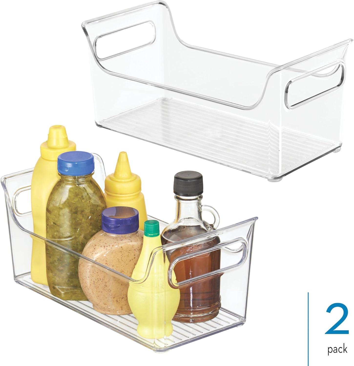 iDesign iDesign Condiment Organizer for Fridge - Plastic Fridge Organizer Bins with Handles, Set of 2, Clear