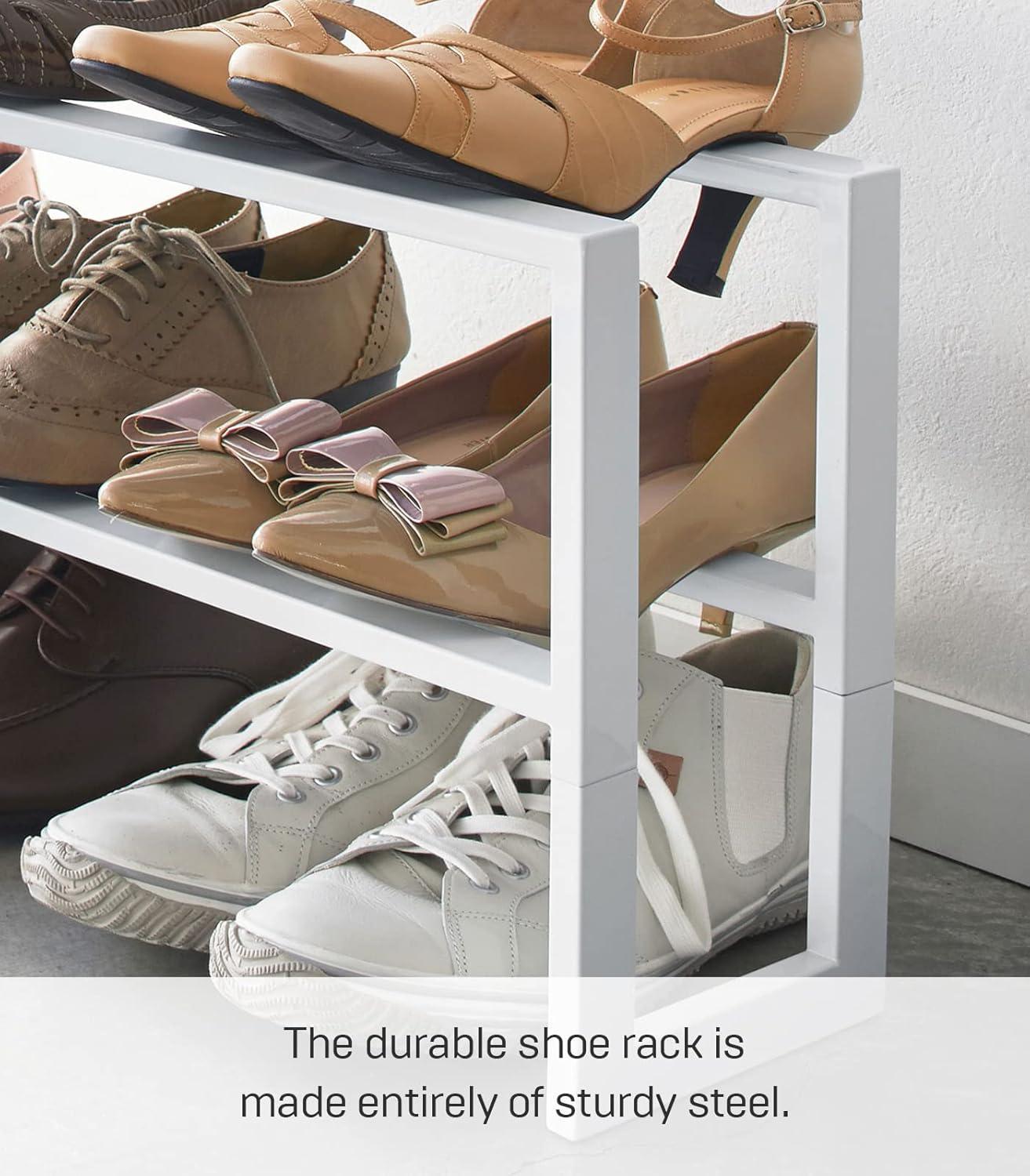 Yamazaki Home 2 Shelves Adjustable Shoe Rack, Large, Double, Steel,Holds 6 to 12 shoes, Expandable