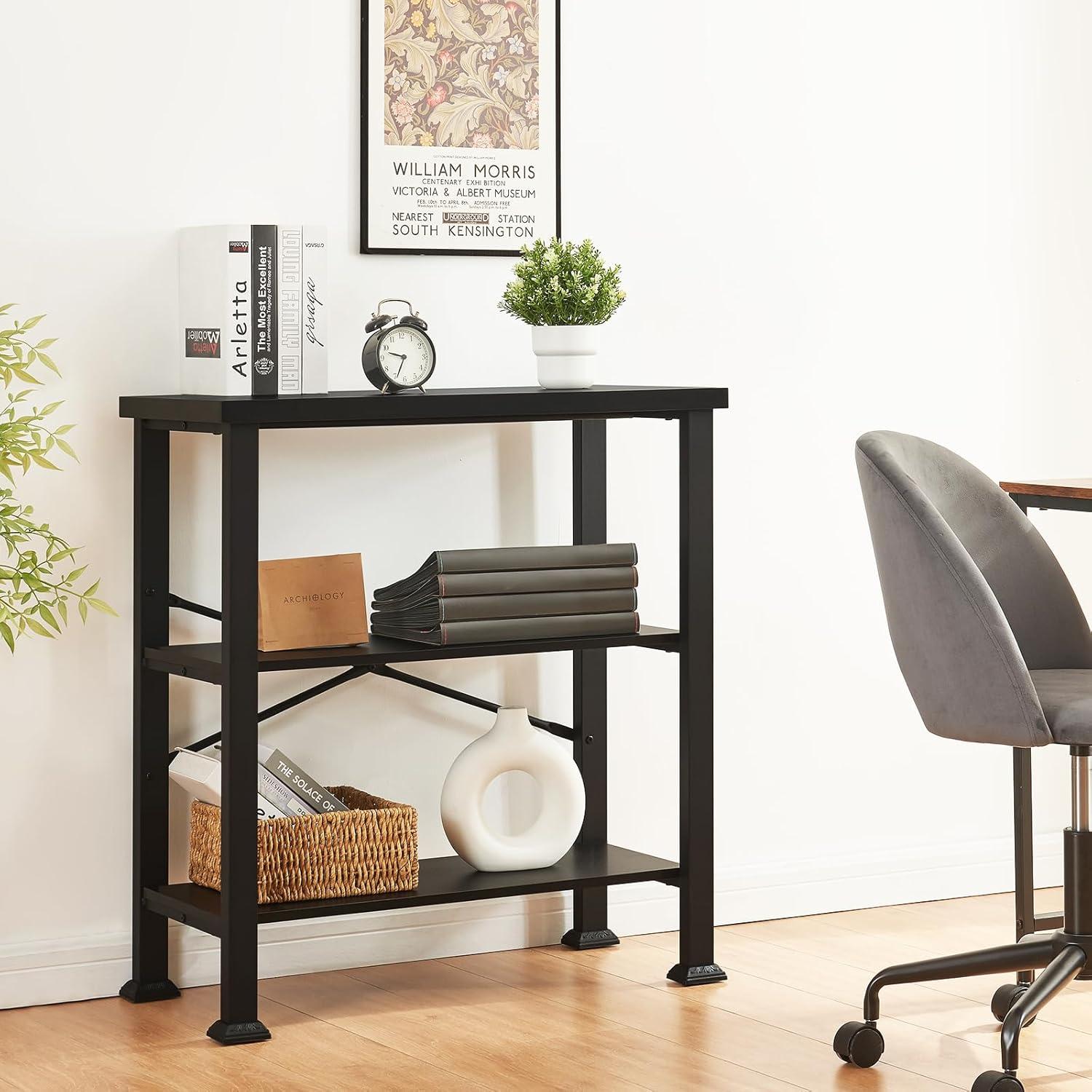 Black 3-Tier Adjustable Metal Frame Bookshelf