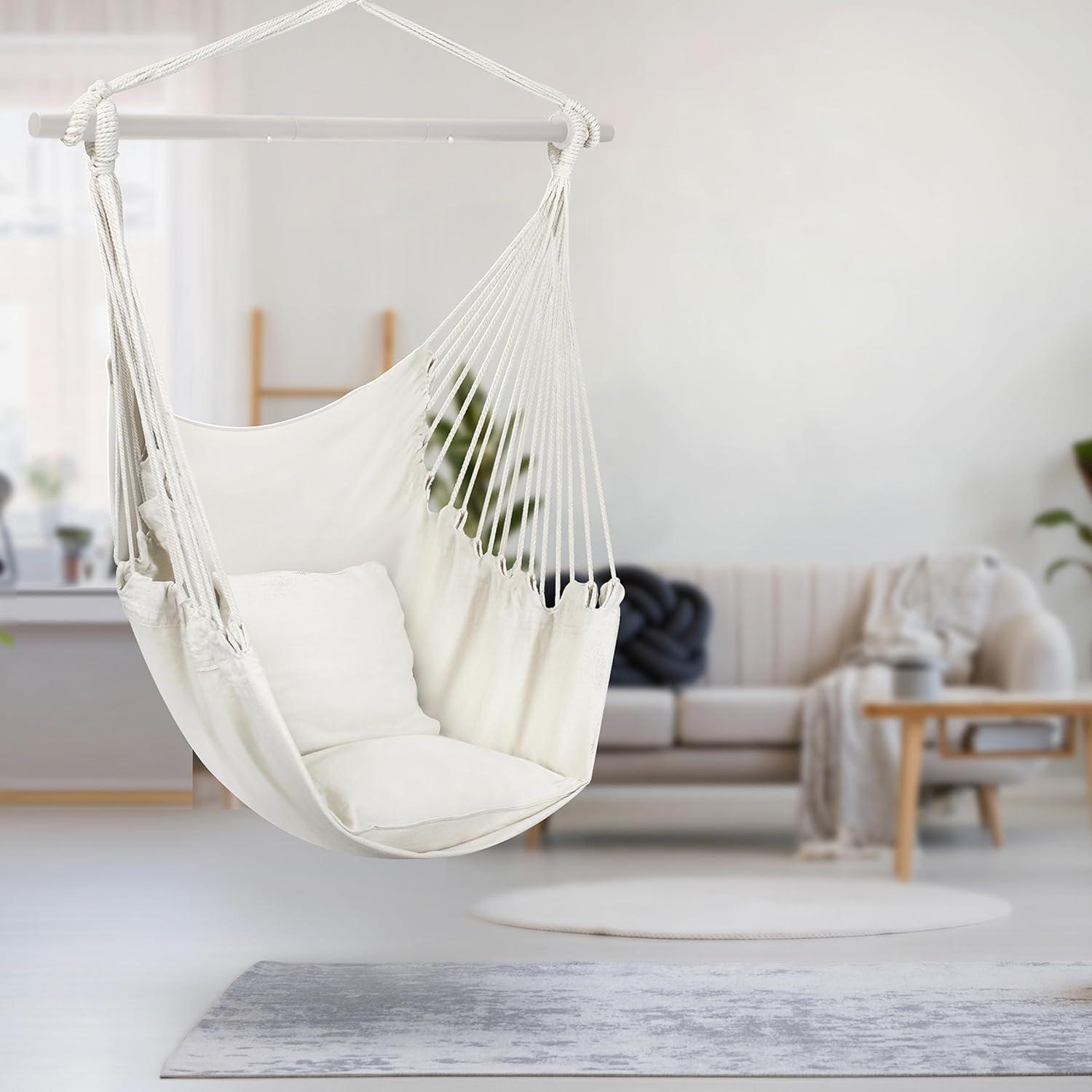 Liuyao Stylish Swing Chair - Fine Cotton Weave for Super Comfort & Durability- Hanging Hammock Chair w/2 Seat Cushions- Portable Outdoor Hanging Chair w/Hardware Kit - Indoor Outdoor Use - Max 265lbs