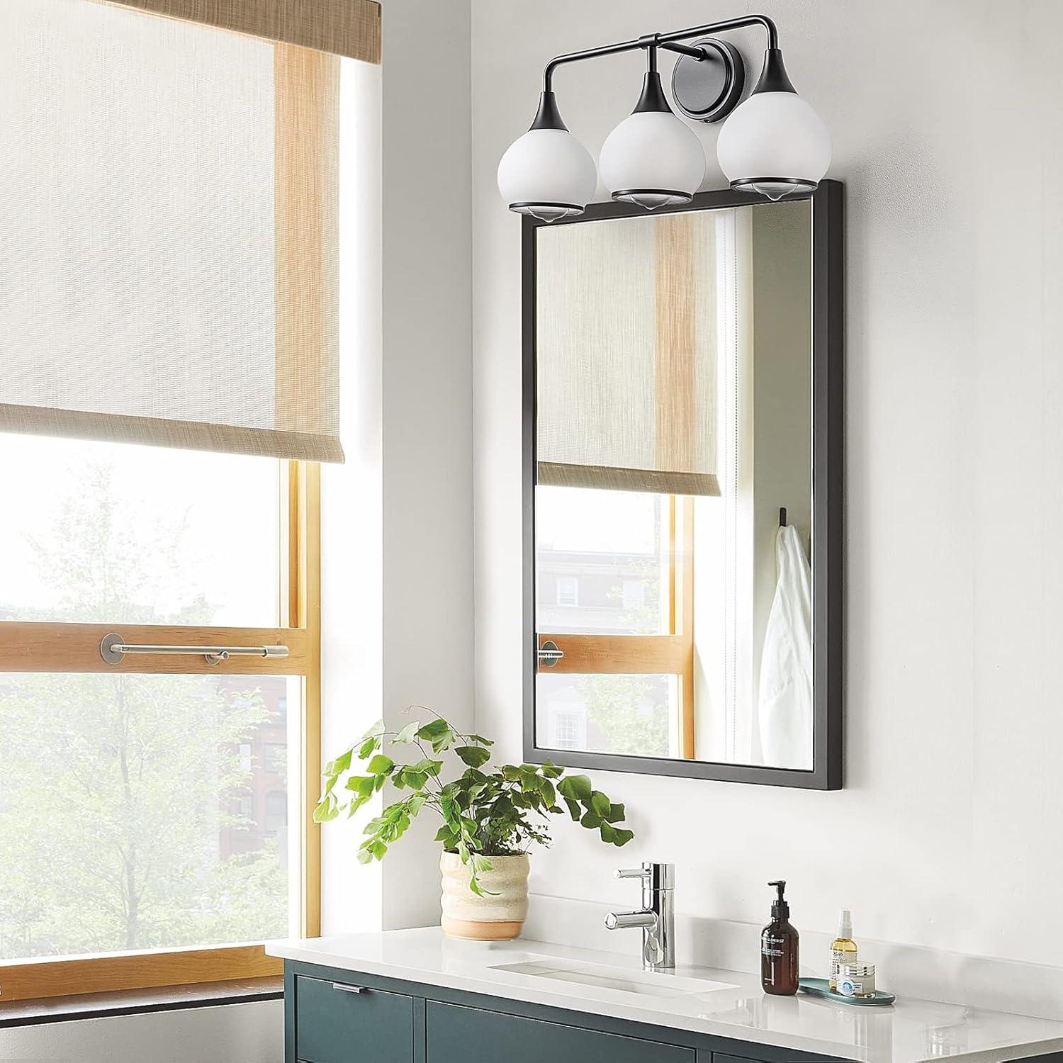 Black and Gold Bathroom Light Fixtures 2-Lights Vanity Lights with Clear Glass Shade Bathroom Vanity Light 14 Inch Wall Sconces(Exclude E26 Bulb)…