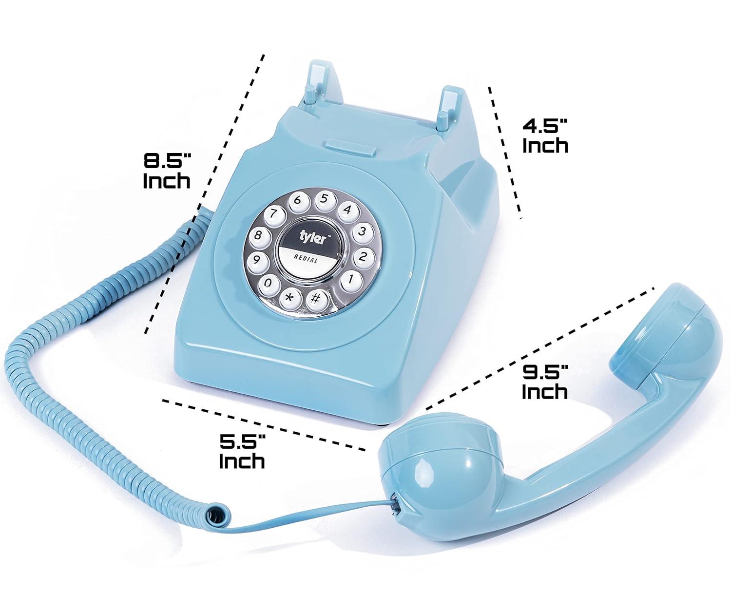 Tyler Retro Style Landline Phone Push Button Rotary Look Blue