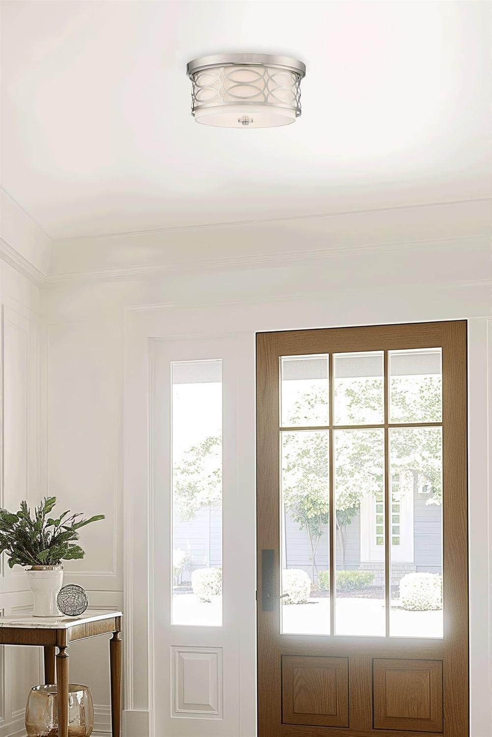 Kira Home Sienna 13" Flush Mount Ceiling Light, Metal Drum Shade, White Fabric Shade, Round Frosted Glass Diffuser