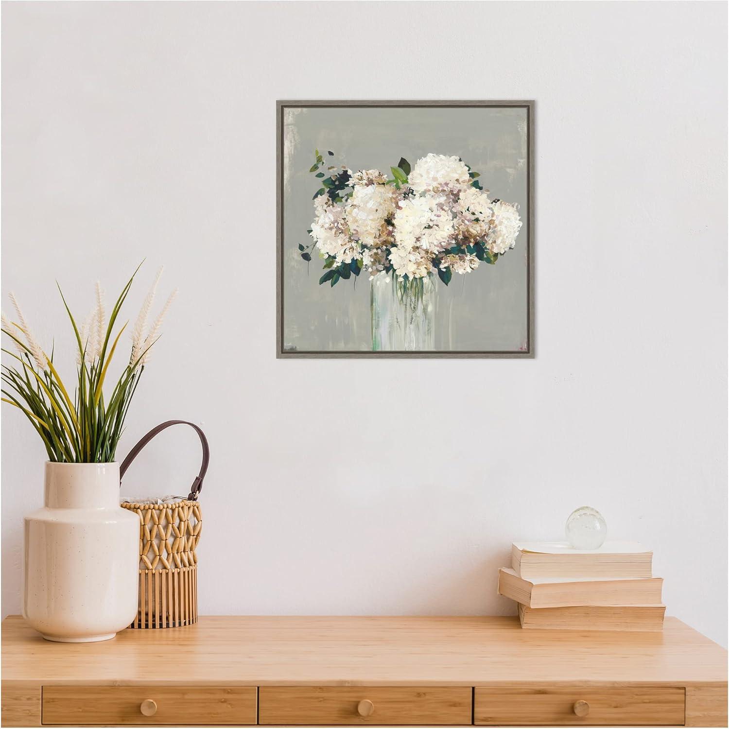 Amanti Art White Hydrangea (Vase) by Allison Pearce Canvas Wall Art Print Framed 16 x 16-in.