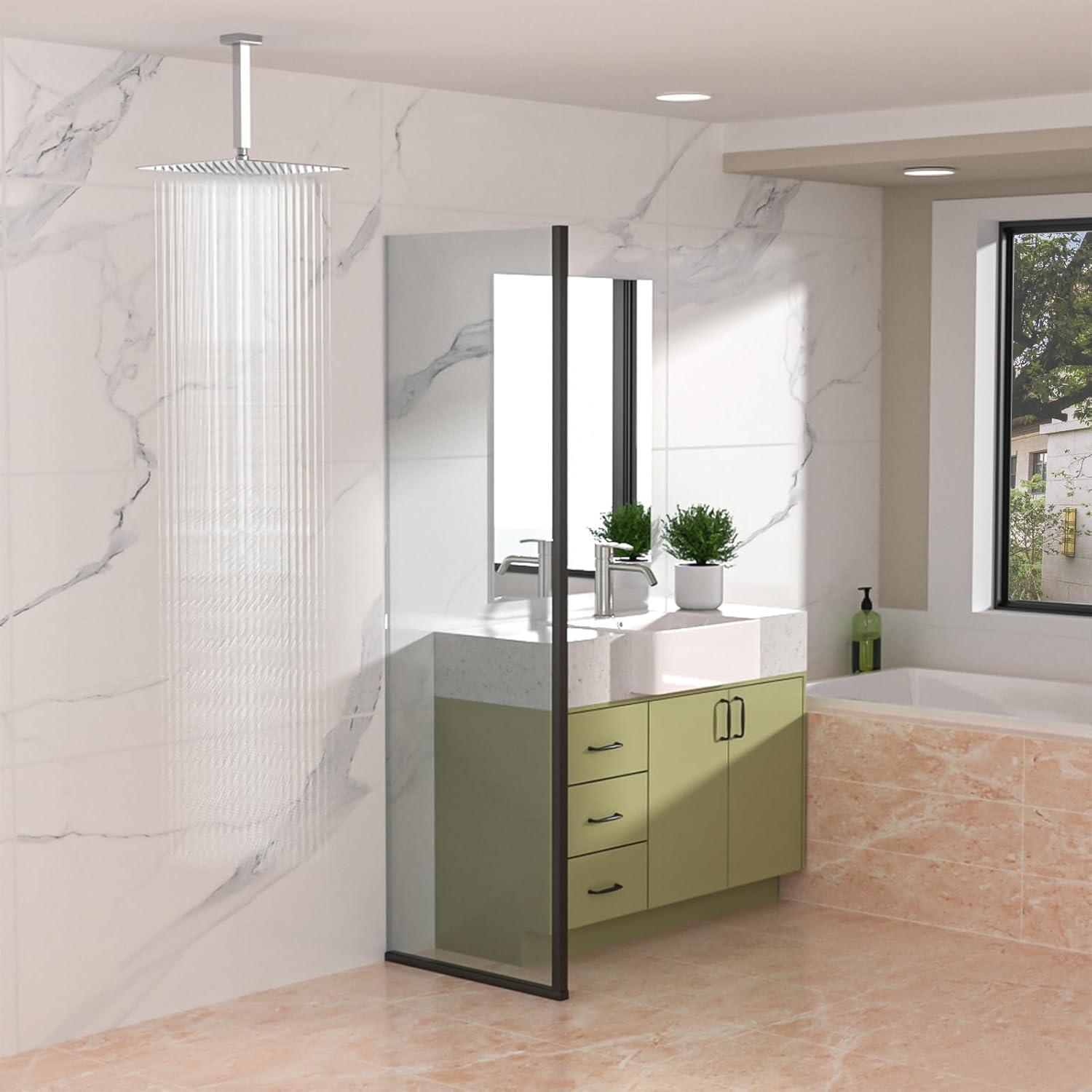 8 in. L Brushed Nickel Ceiling Mounted Rain Shower Extension Shower Arm with Flange