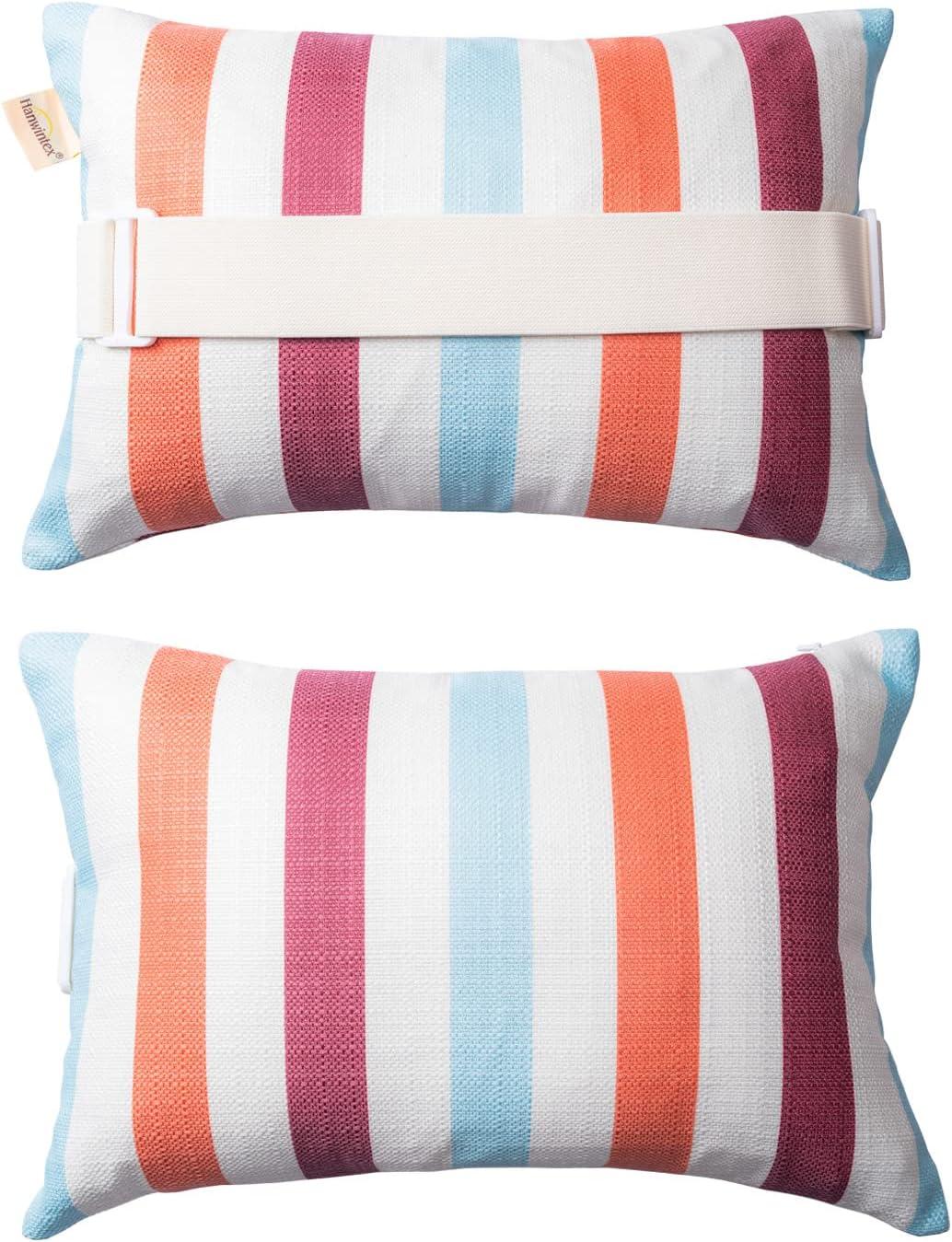 Outdoor Pillows for Lounge Chair Head Resting, Small Square Decotative Pillow with Adjustable Stripe for Recliner, Office Chair,Car Seat,Sofa Neck or Lumbar Attachment,Waterproof 2pack