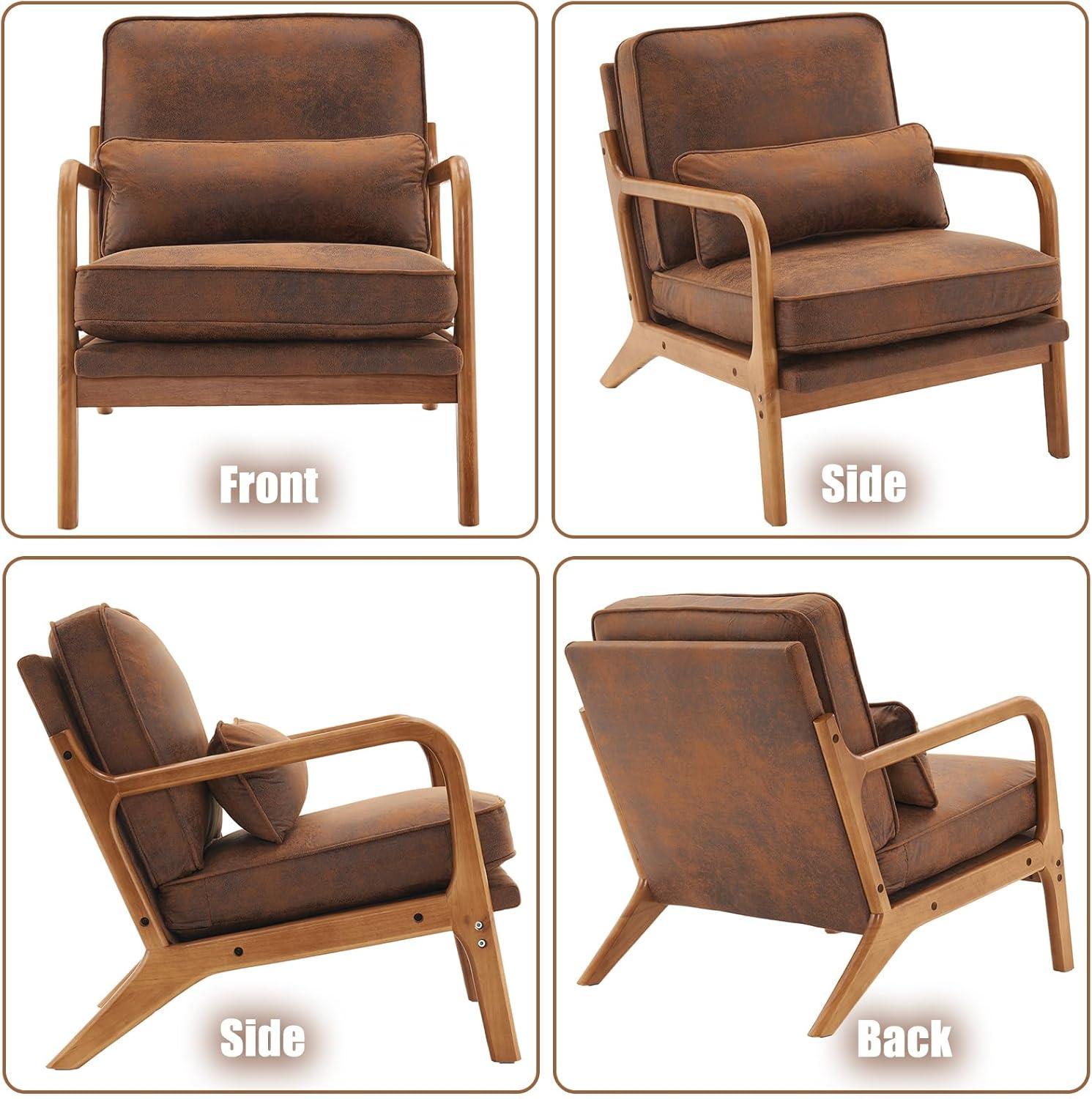 JULY'S SONG Mid-Century Wood Upholstered Fabric Solid Print Armchair, Beige (Set of 2)