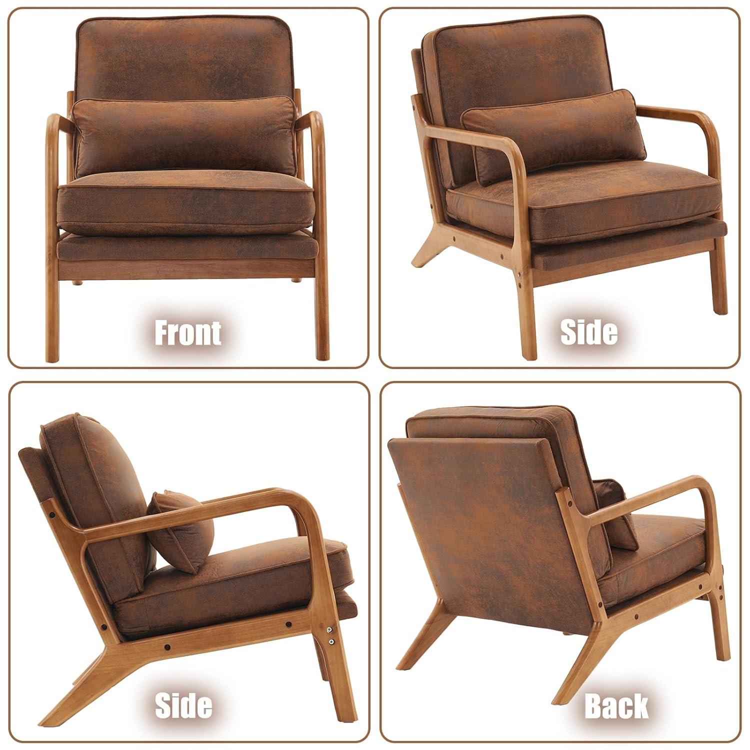 JULY'S SONG Mid-Century Wood Upholstered Fabric Solid Print Armchair, Beige (Set of 2)