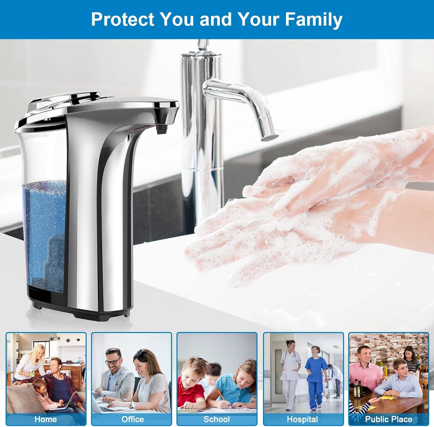 Silver Automatic Touchless Soap Dispenser with Adjustable Levels