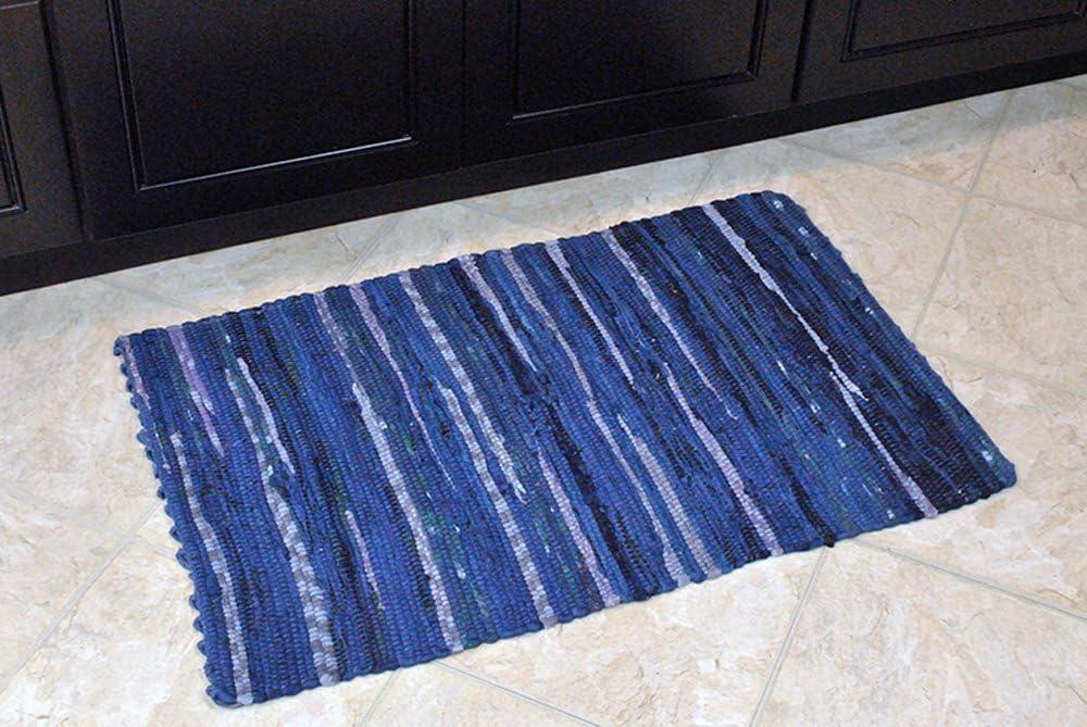 Handwoven Multi Nautical Blue Braided Rag Rug, 20x31.5