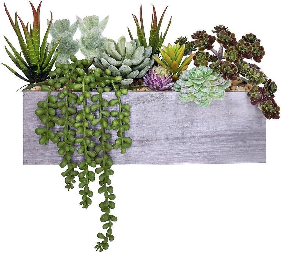 Artificial Succulent Arrangement in Rectangular Wooden Planter