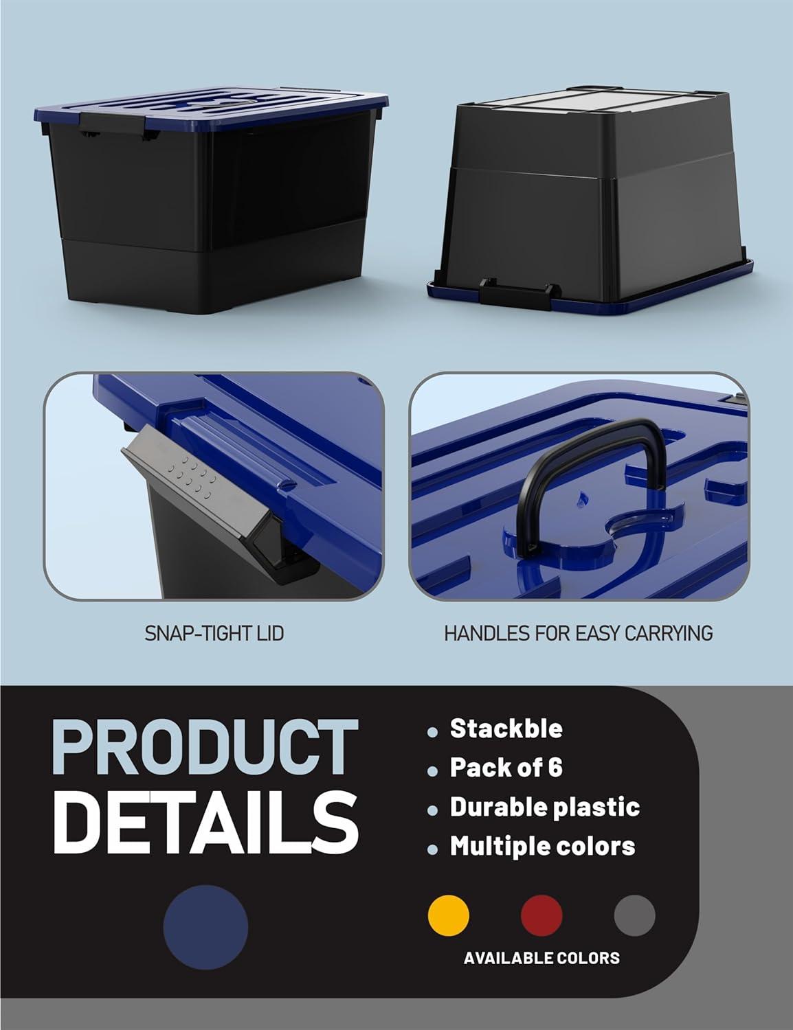 Clear Stackable Plastic Storage Boxes with Lids, 6-Pack, 5 Liters