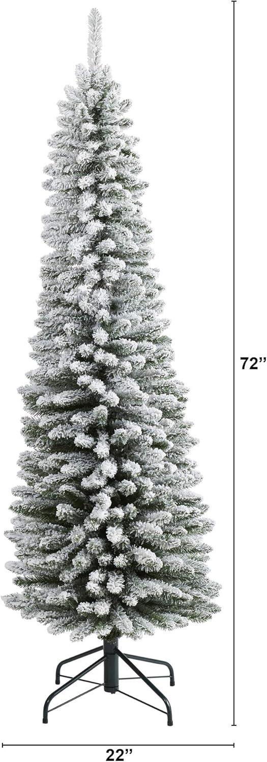 6ft Flocked Pencil Slim Artificial Christmas Tree with Metal Stand