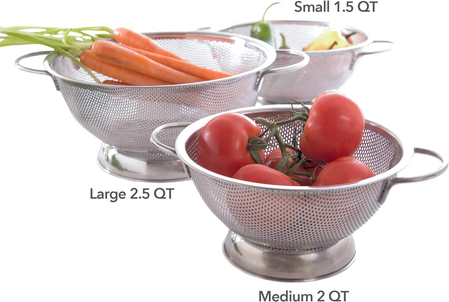 Stainless Steel Perforated Colander with Handles, 2.5 Quart