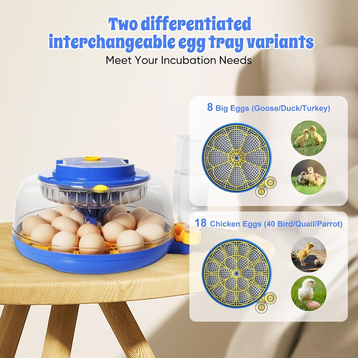 18 Egg Incubators for Hatching Eggs,Egg Incubator with Precise Humidity & Temperature Control,Incubators for Auto Egg Turning,Auto Water Add,Egg Candler,Applicable to Chicken,Goose,Duck,Quail