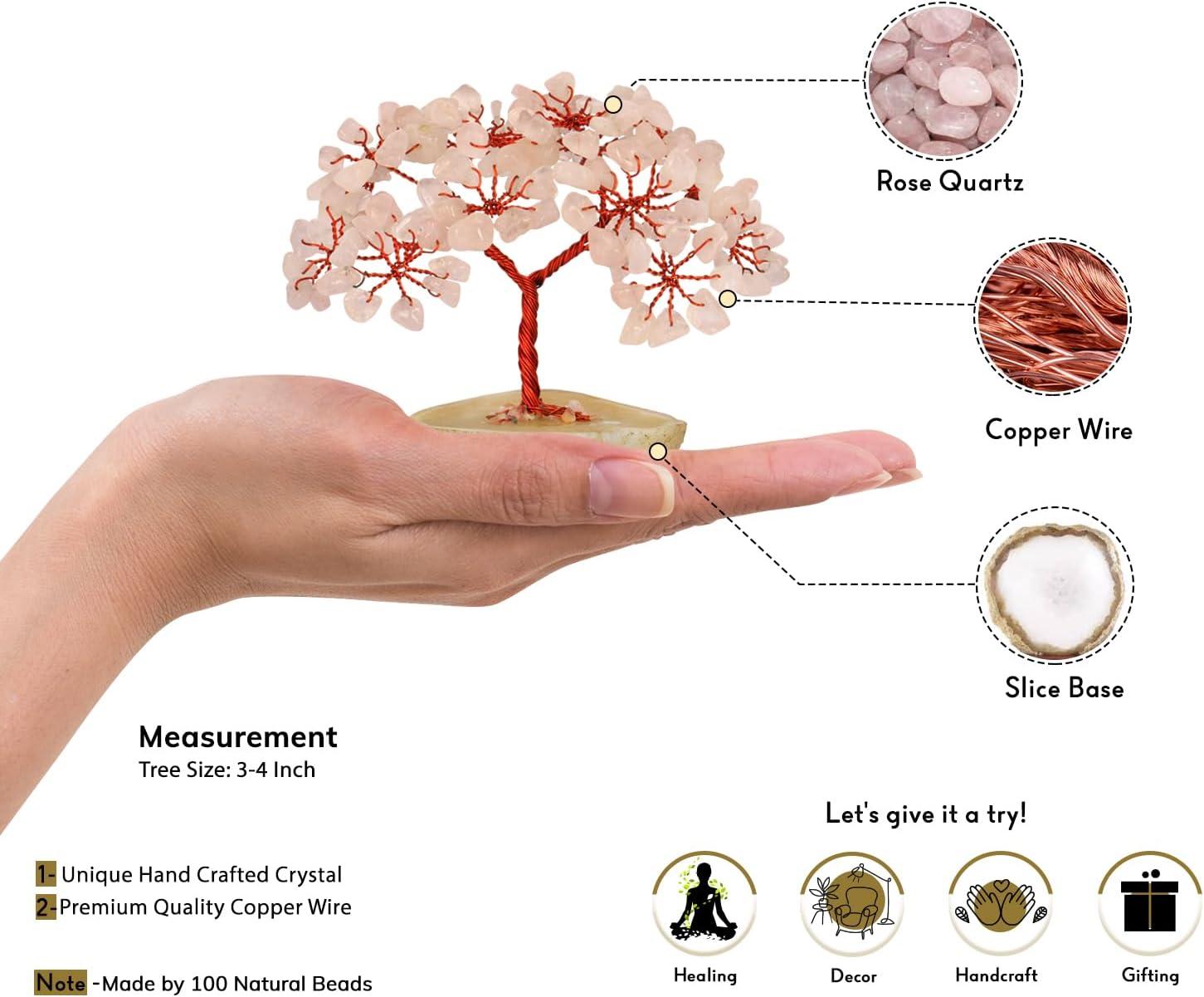 Natural Quartz Crystal Money Tree Natural Healing Crystal Bonsai Tree Pink One Size