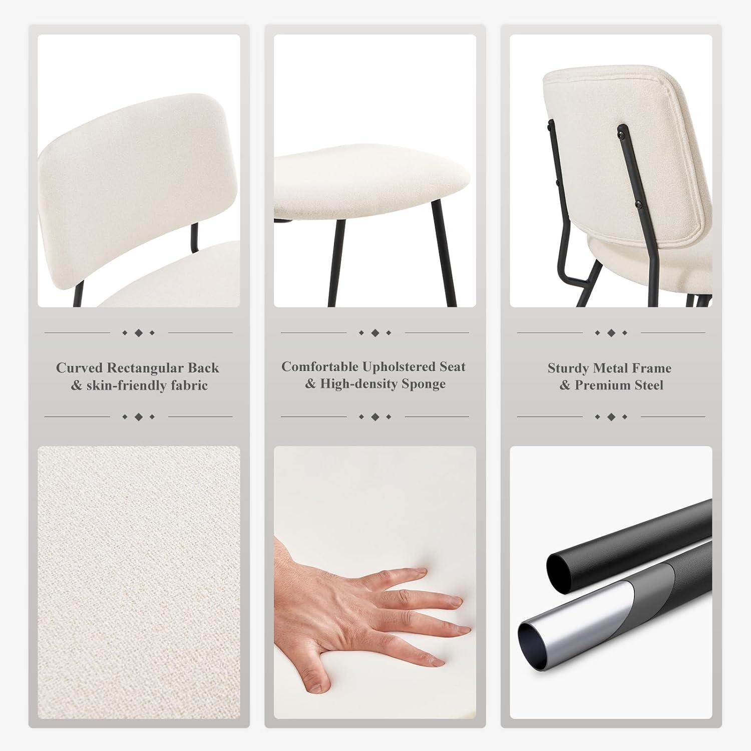 COLAMY Modern Upholstered Dining Chairs Set of 2, Fabric Dining Room Chairs Accent Diner Chair Stylish Kitchen Chairs with Solid Metal Legs, Cream