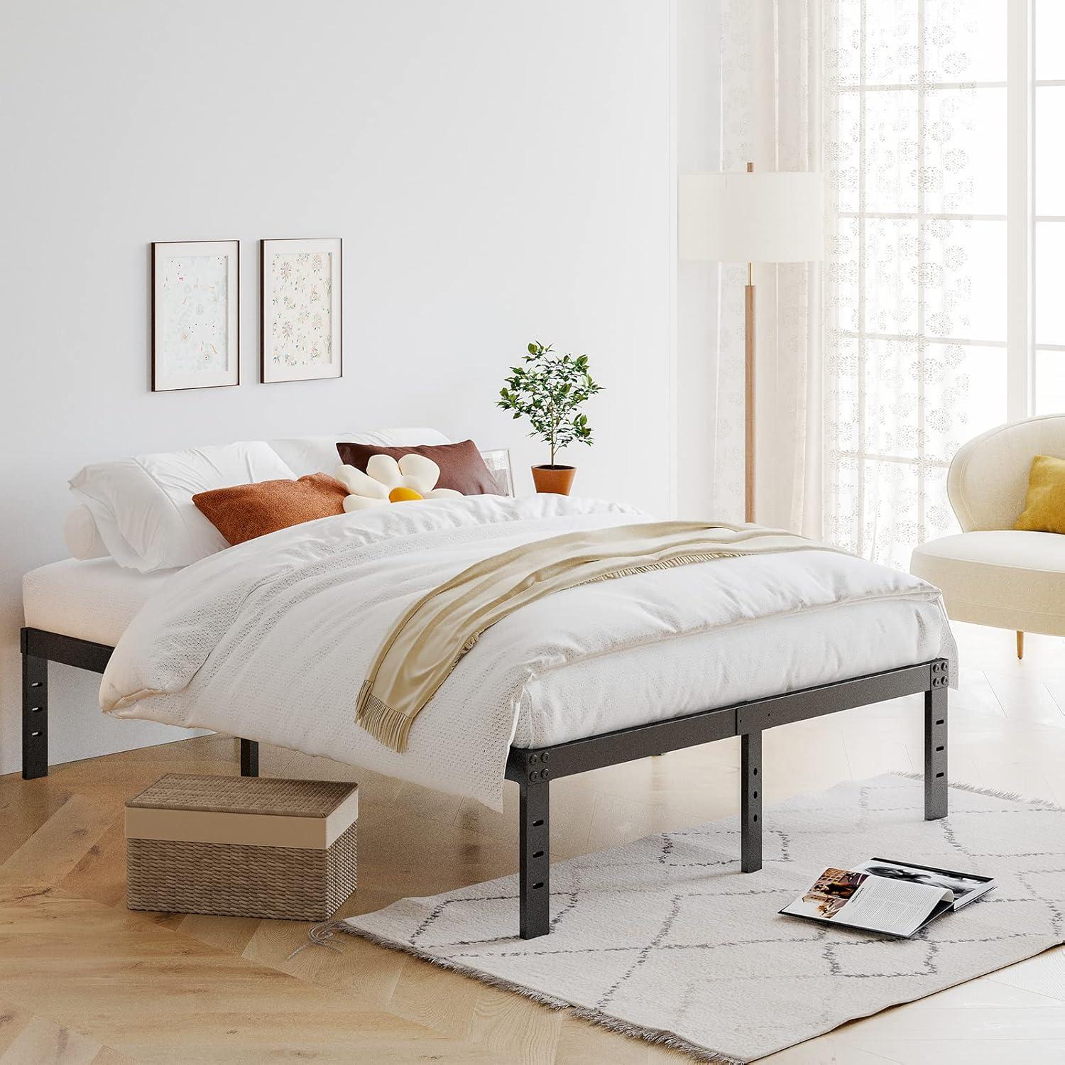 Twin Metal Bed Frame - 16 Inch Tall, No Box Spring Needed, Heavy Duty Platform With Storage Space, Sturdy Non-Slip Noiseless