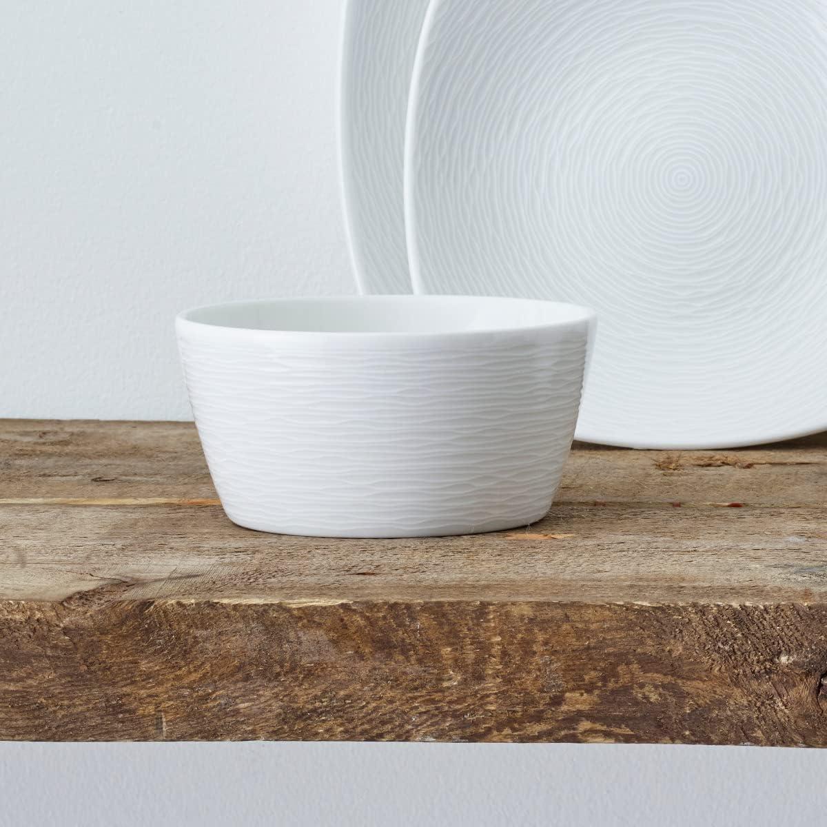 White Textured Ceramic Soup and Cereal Bowls, Set of 4