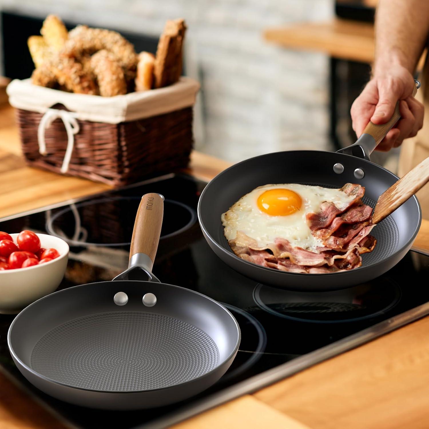 Imarku 10" & 12" Black Cast Iron Nonstick Frying Pan Set