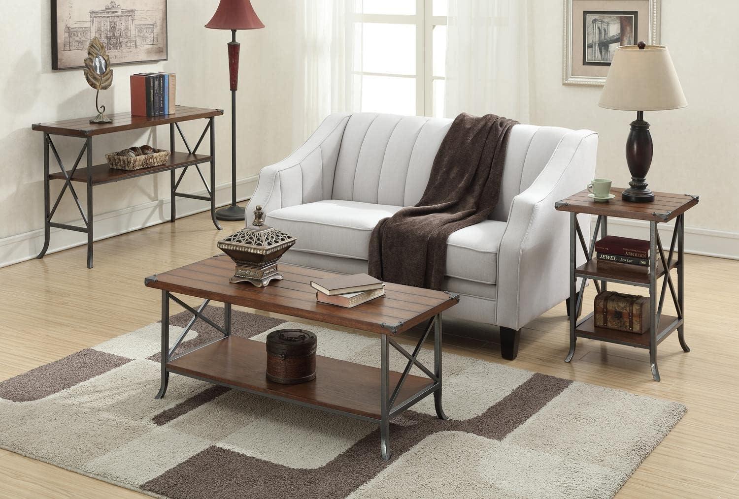 Brookline Dark Walnut Grooved End Table with Metal Accents