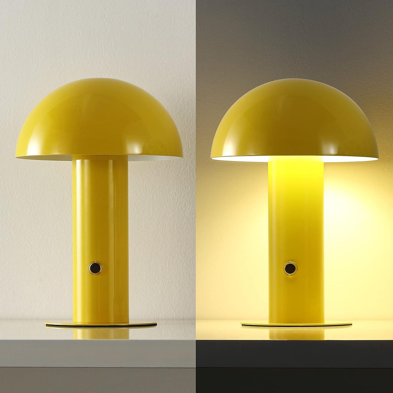 Boletus 10.75" Bohemian Coastal Yellow Cordless Mushroom LED Lamp