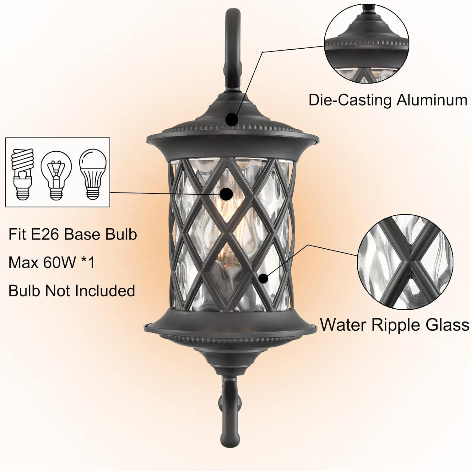 Black Outdoor Wall Lights Exterior Light Fixture Water Glass Waterproof Outside