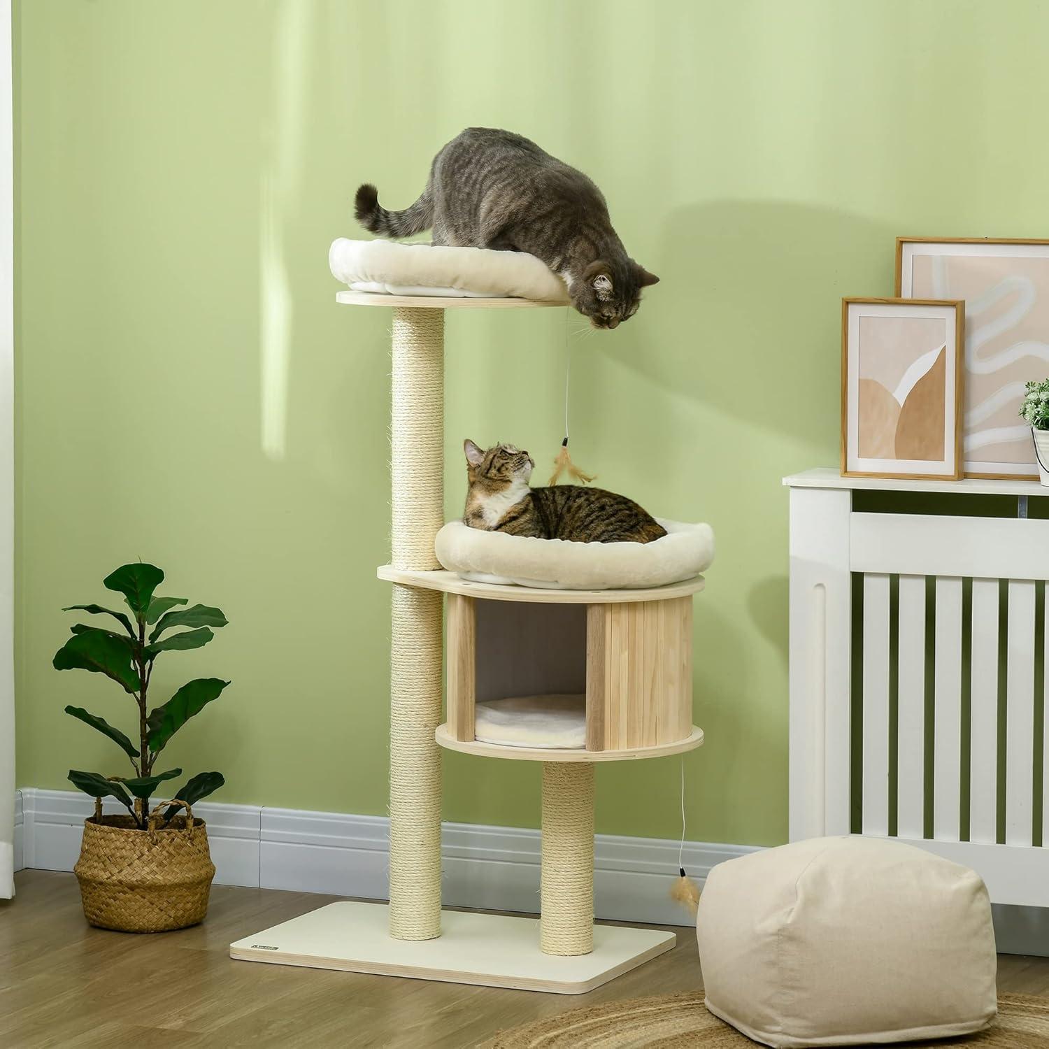 PawHut 3-Level Cat Tree with Sisal Scratching Posts for Playing