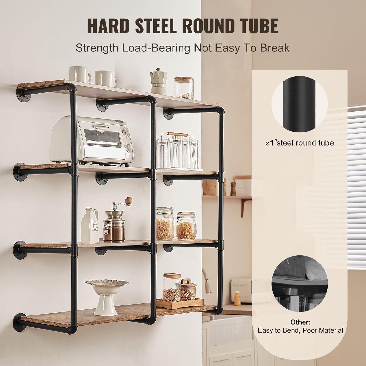 17 Stories Industrial Pipe Shelf 4 Tier 3PCS 11.8in W Wall-Mount Planks NOT Included