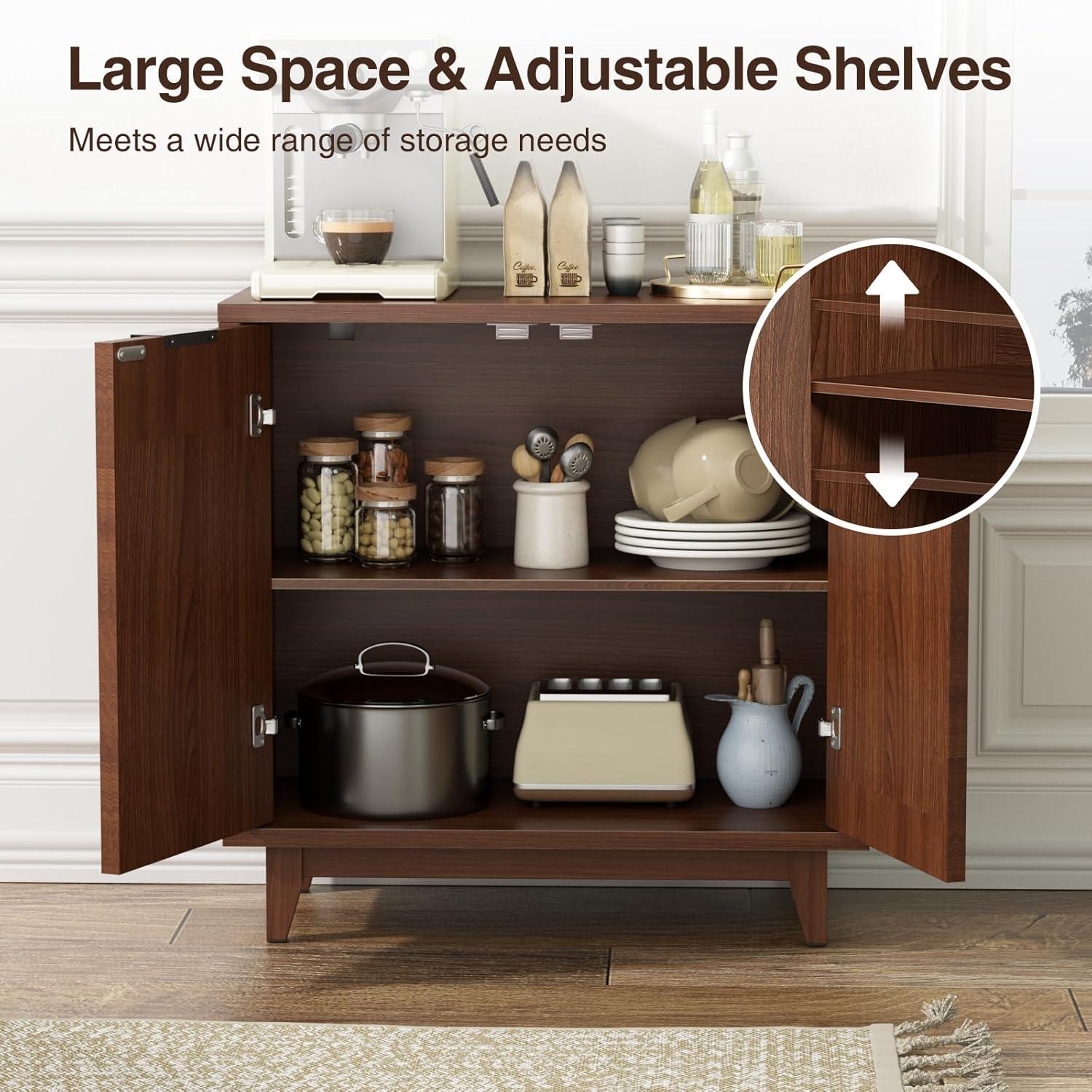 Seyla 31.5'' Sideboard with Solid Wood Legs & 2 Adjustable Shelves, Double Curved Fluted Door