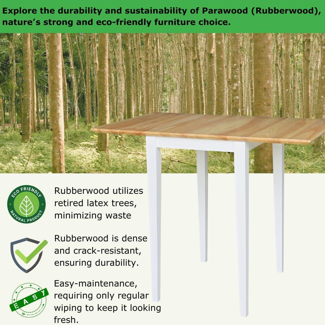 Tate Drop Dining Table White/Natural - International Concepts: Hardwood, Dual 9-inch Leaves, Seats 4