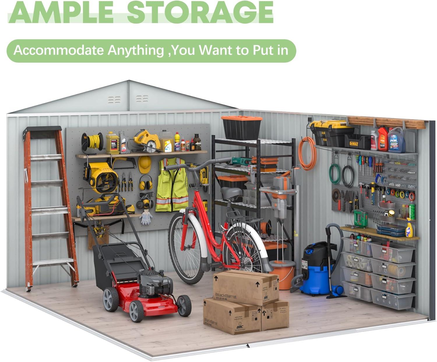 8 ft. W x 8 ft. D Metal Storage Tool Shed Outdoor Storage Shed With Sliding Doors and Vents