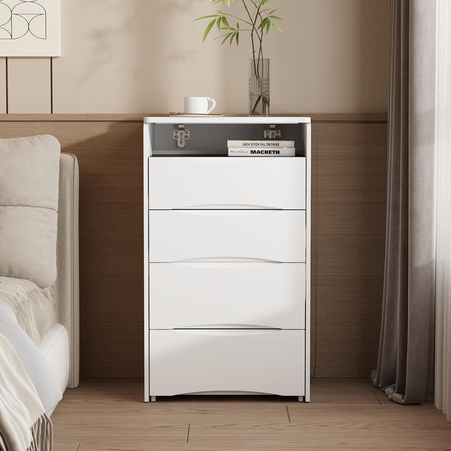 Joqixon Vanity Desk with Flip Top Mirror and Lights, Makeup Vanity Set with Glass Shelf, Space Saving Dressing Table with 3 Drawers & Cushion Stool for Bedroom, White