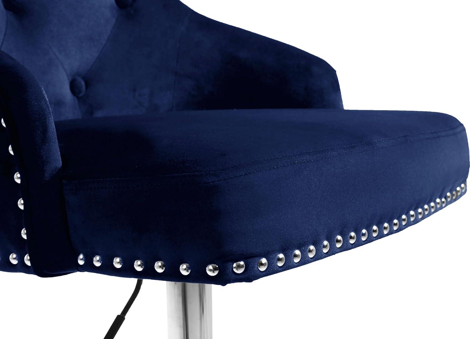 Meridian Furniture Claude 34.5"H Velvet Adjustable Bar Stool in Navy