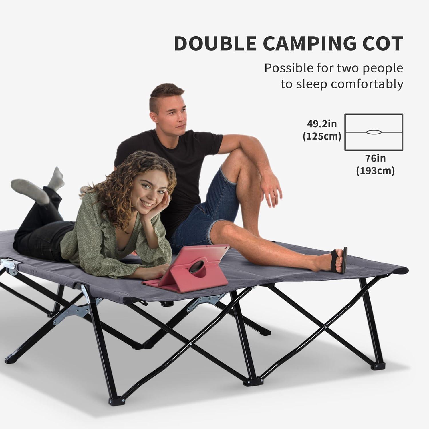 Grey Extra Wide Folding Camping Cot with Carry Bag