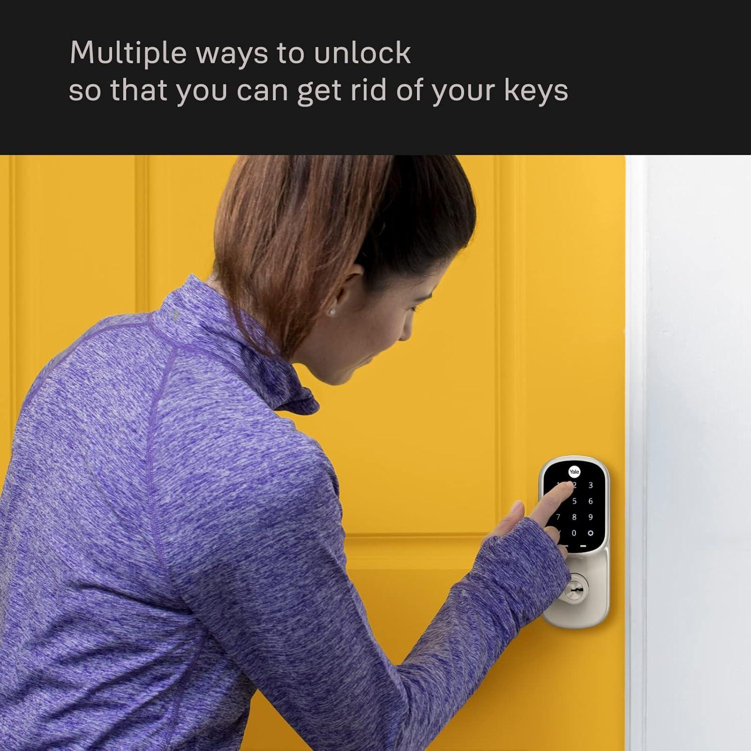 Satin Nickel Wi-Fi Smart Keypad Door Lock with Handle