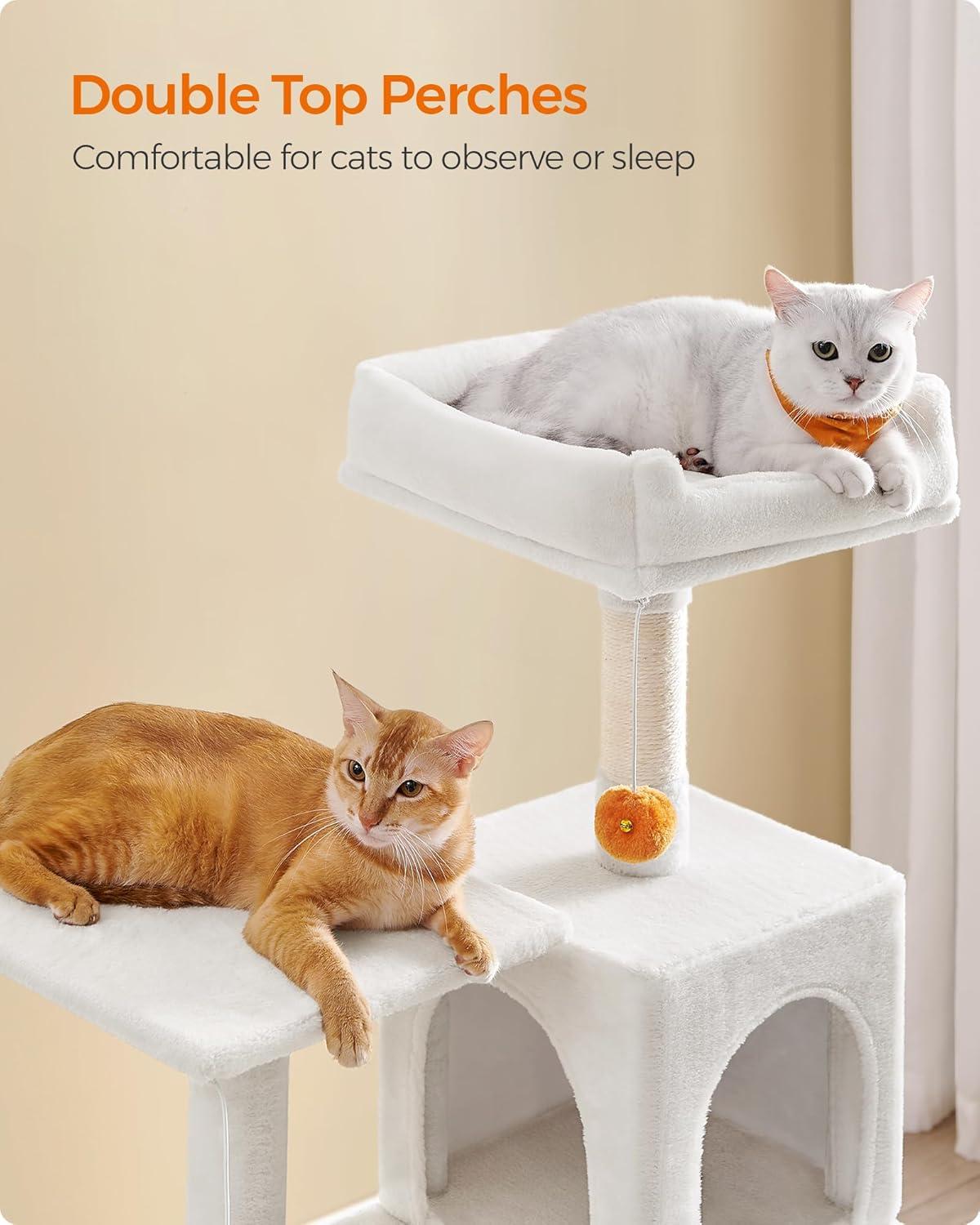 Cream White Multi-Level Cat Tree with Hammock and Scratching Posts