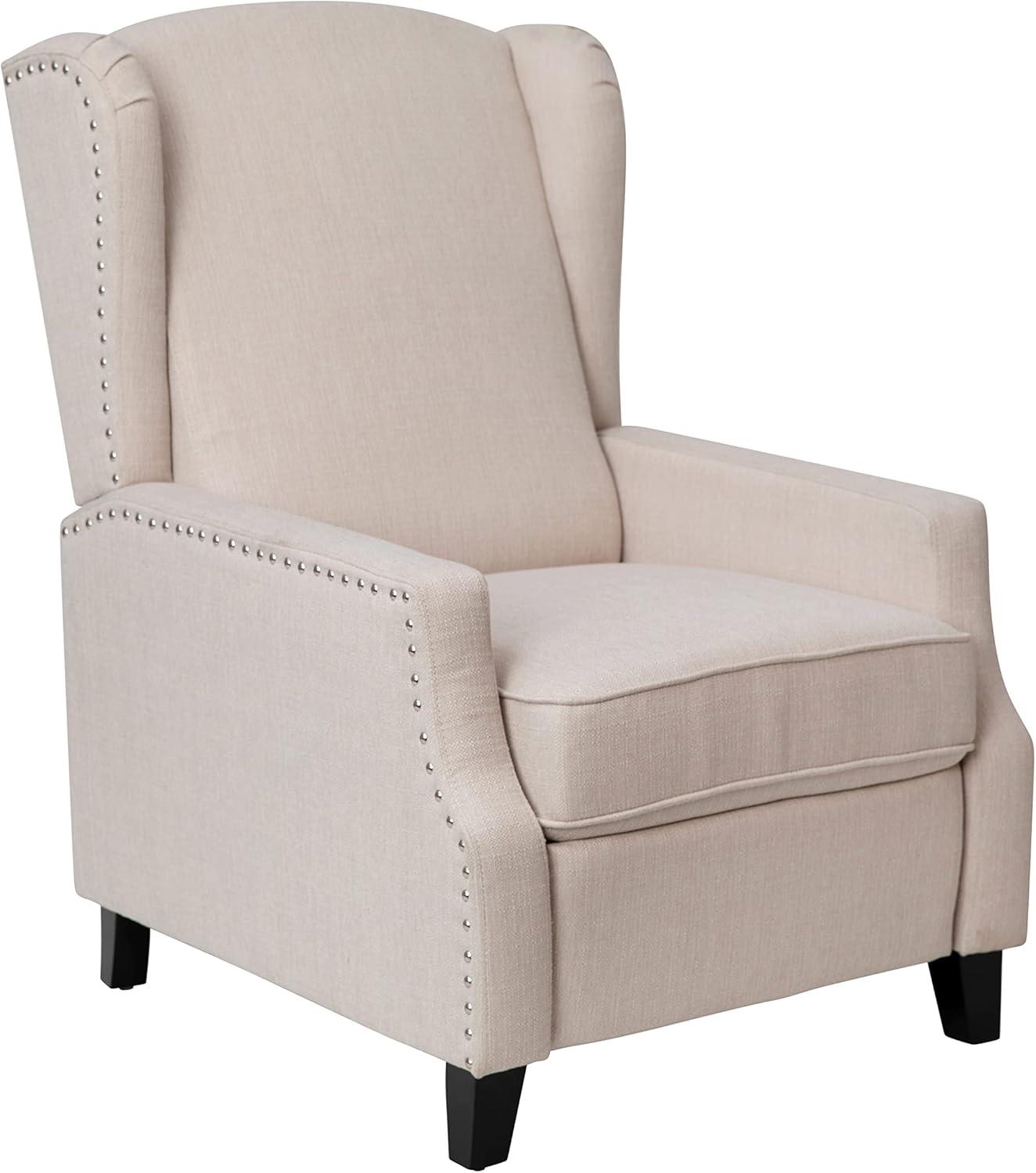 Off-White Metal Trim Wingback Recliner