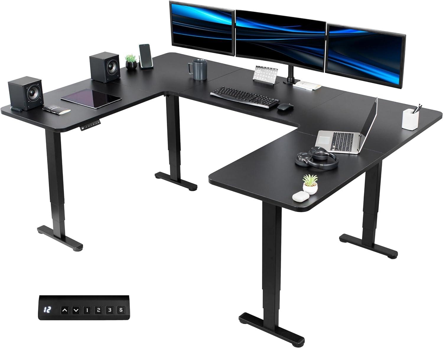 VIVO Black U-Shaped 83" x 60" Height Adjustable 4-Leg Electric Standing Desk