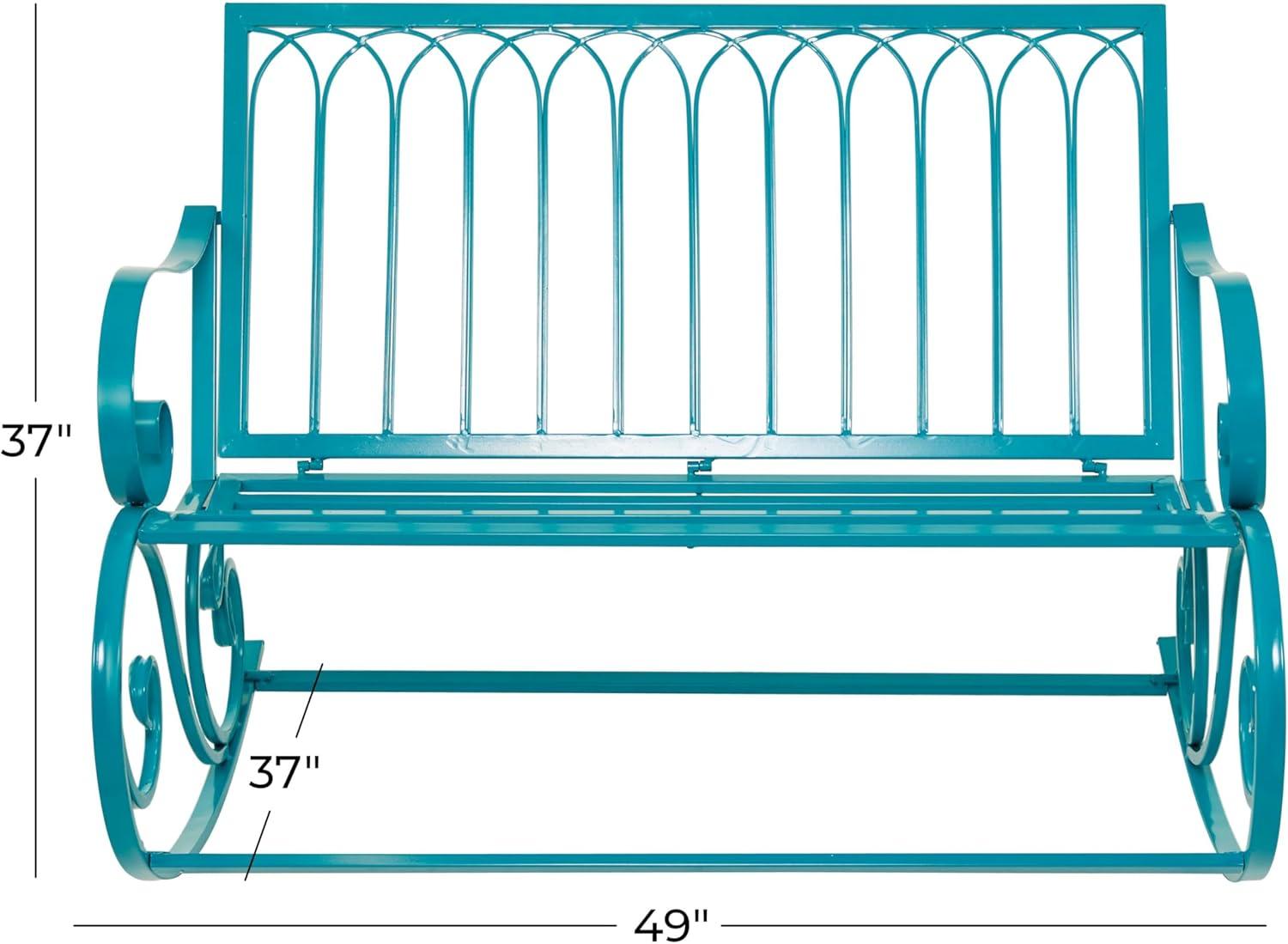 DecMode Metal Rocking Outdoor Bench, Teal