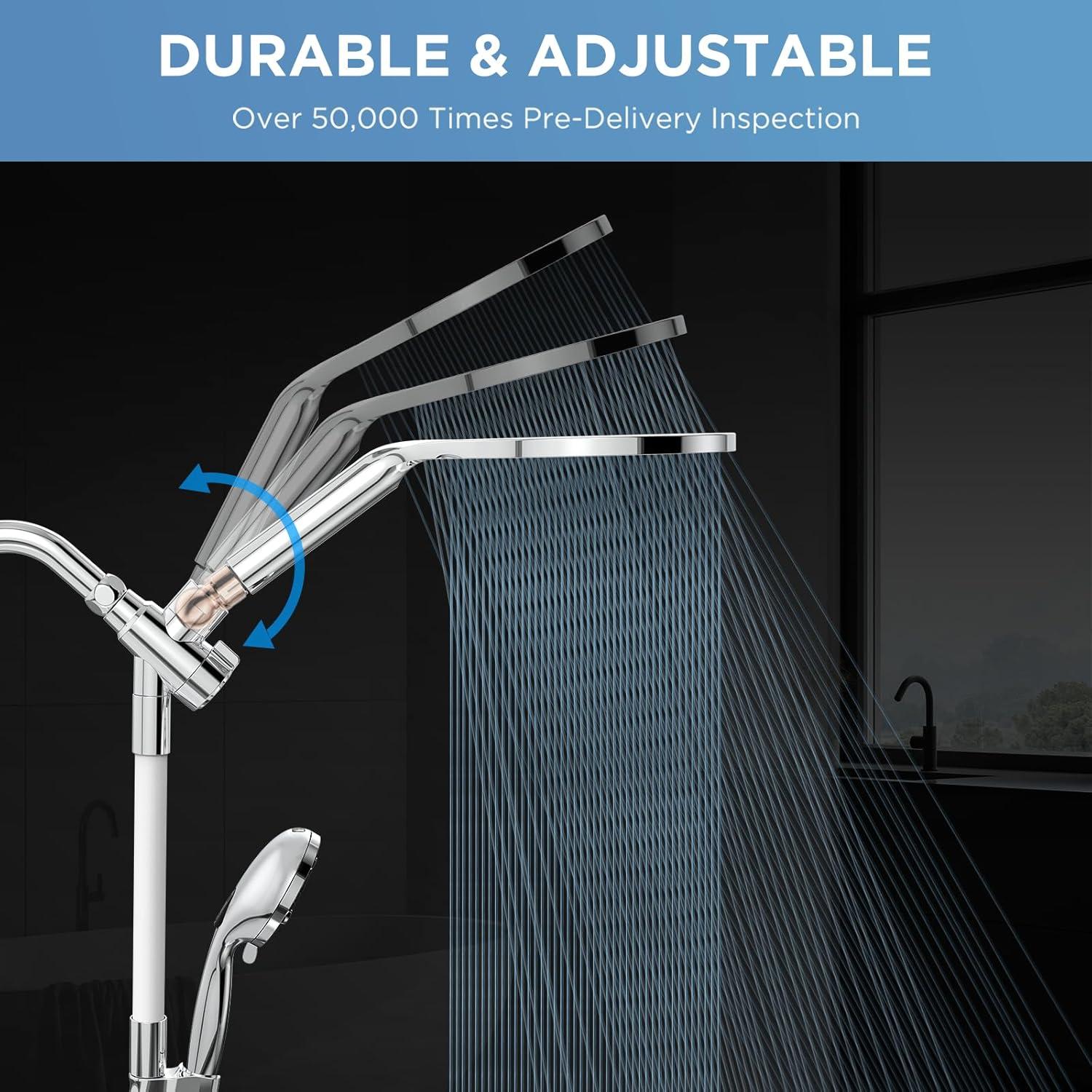 Dual Handheld Shower Head Combo, 2-in-1 Rain Shower Heads System 8 Inch Rainfall Shower Head and 10 Modes High Pressure Hand Held Showerhead with Built-in Power Wash