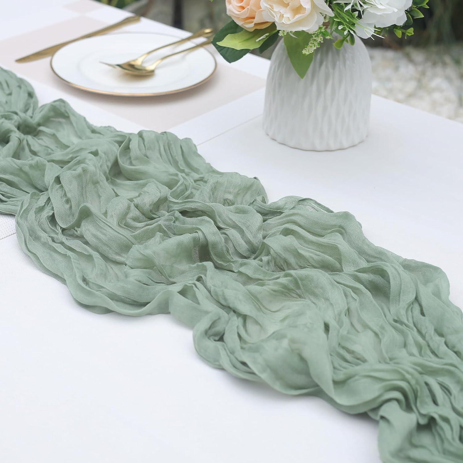 Mint Green Cheesecloth Table Runner 6 Pack 35" Boho Gauze Runner 120 inches Long Tablecloth Runner Rustic Sheer Fabric Bulk for Baby Shower Wedding Bridal Birthday Party Table Decorations